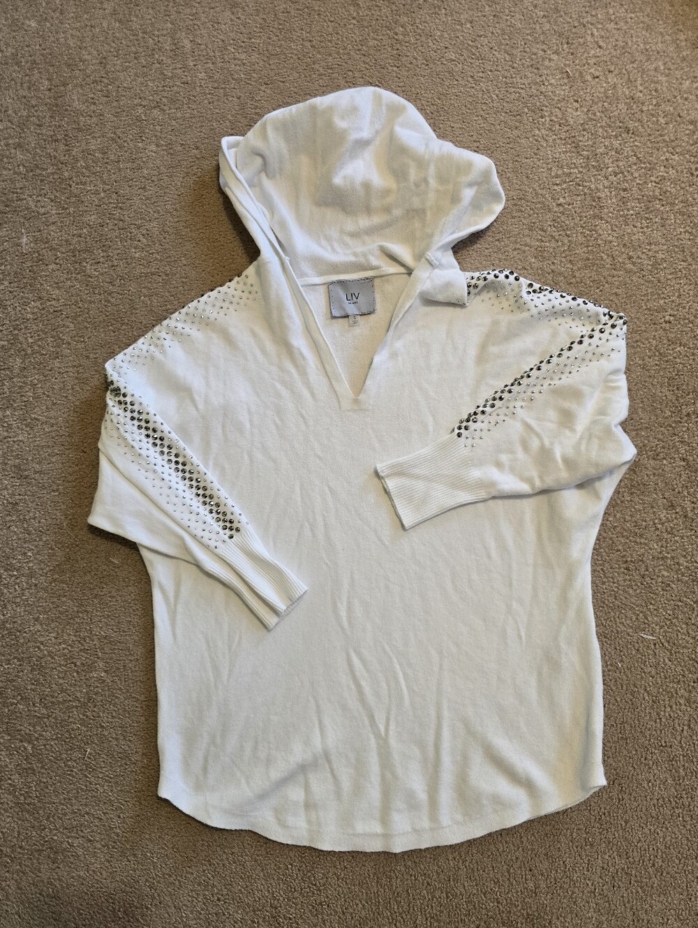 Milano LIV Cream Hooded Knit Top with Black Stitching